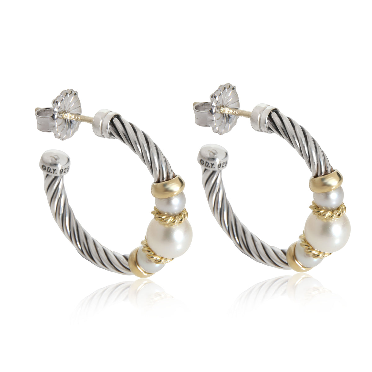 David Yurman Cable Pearl Hoop Earring in 18K Yellow Gold/Sterling Silver