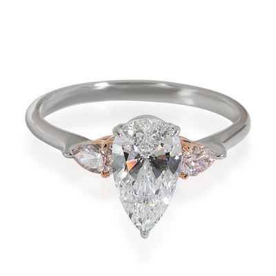 3 Stone Pear Diamond Ring Argyle Pink Side Diamonds in 18K Gold D IF 1.16 CTW