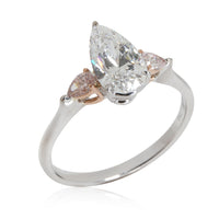 3 Stone Pear Diamond Ring Argyle Pink Side Diamonds in 18K Gold D IF 1.16 CTW