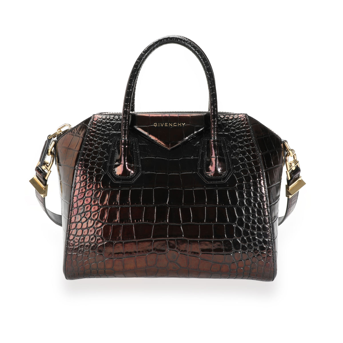 Givenchy Iridescent Black Crocodile Embossed Leather Antigona Bag