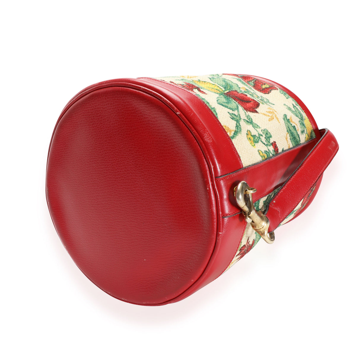 Gucci Vintage Red Leather & Floral Tapestry Bucket Bag