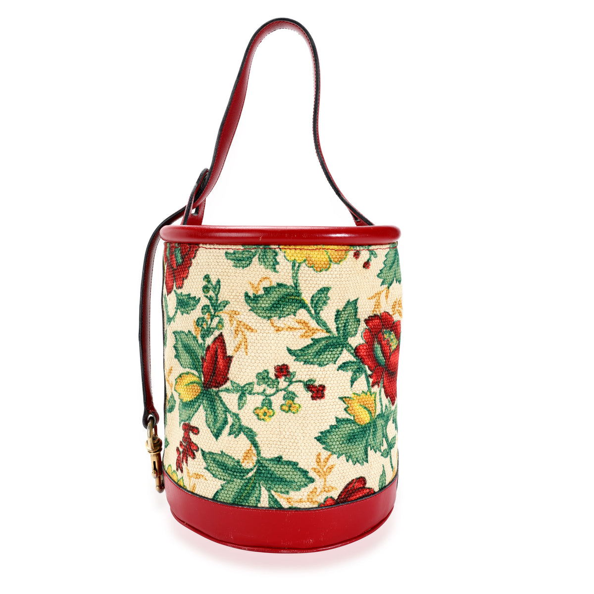 Gucci Vintage Red Leather & Floral Tapestry Bucket Bag – myGemma