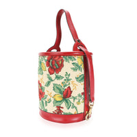 Gucci Vintage Red Leather & Floral Tapestry Bucket Bag