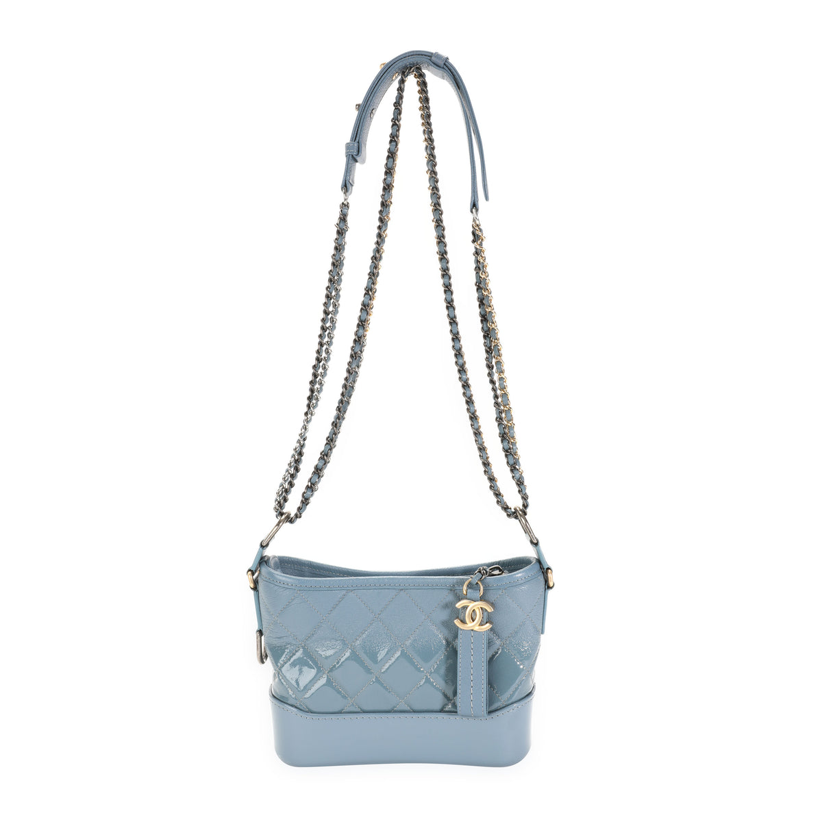 Chanel Blue Ombré Quilted Patent Leather & Aged Calfskin Small Gabrielle Hobo