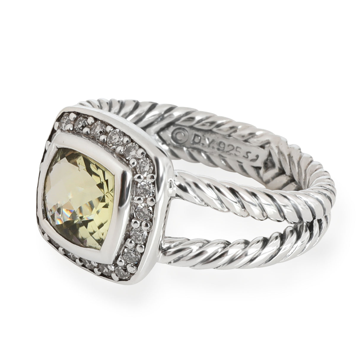 David Yurman Albion Prasiolite Diamond Ring in Sterling Silver Lemon 0.17