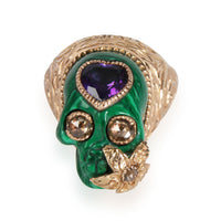 Gucci Malachite Amethyst Skull Ring  With Rose Cut Diamond Eye in 18K Gold