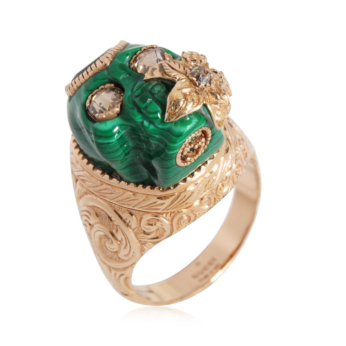 Gucci Malachite Amethyst Skull Ring  With Rose Cut Diamond Eye in 18K Gold