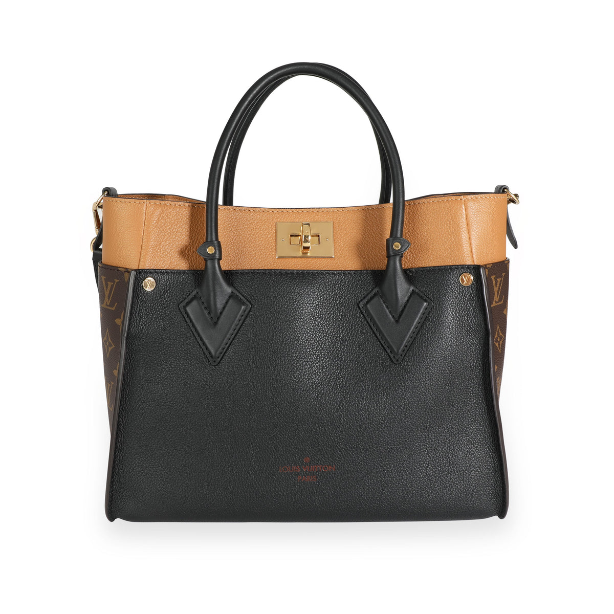 Louis Vuitton On My Side Tote MM Black,Brown Canvas,Leather Monogram