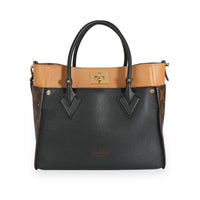 Louis Vuitton Black & Tan Calfskin And Monogram Canvas On My Side Tote MM