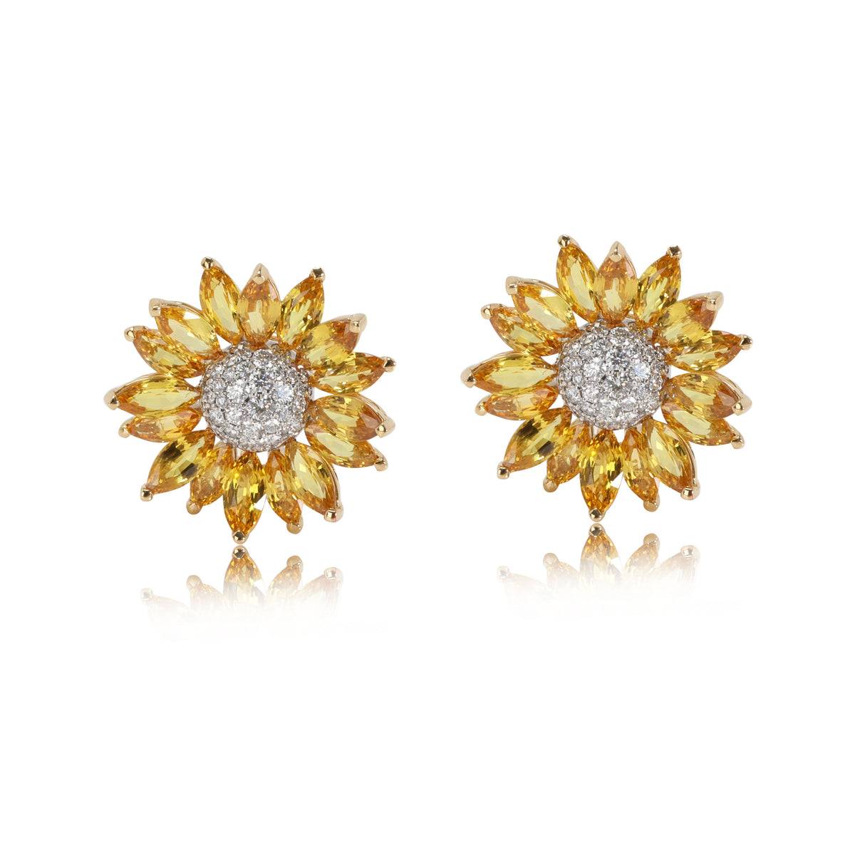 Asprey Sapphire Diamond Earrings in 18k White Gold/Yellow Gold Yellow 1.28 CTW