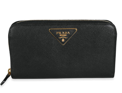 Prada Black Saffiano Leather Large Zip-Around Wallet