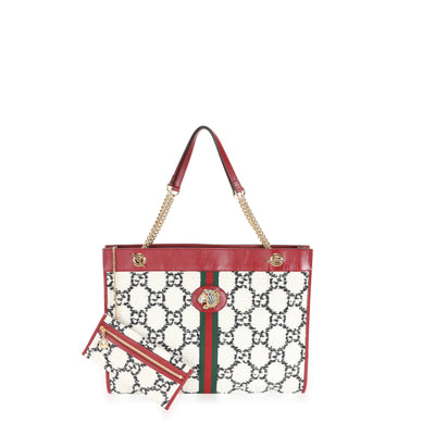 Gucci GG White Tweed & Romantic Cherry Leather Large Rajah Chain Tote