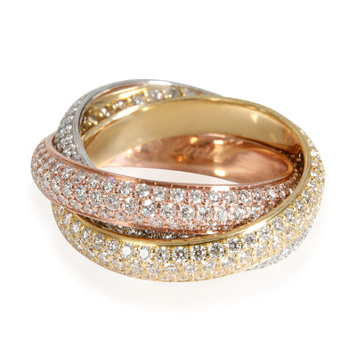 Cartier Trinity Pave Diamond Ring in 18k 3 Tone Gold 2.98 CTW