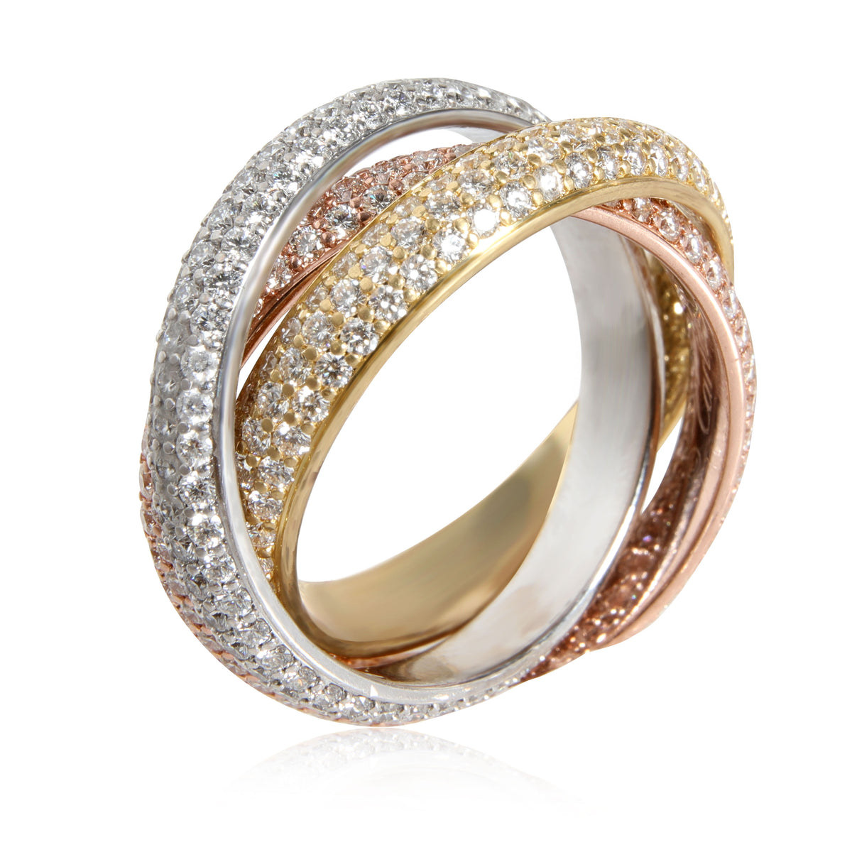 Cartier Trinity Pave Diamond Ring in 18k 3 Tone Gold 2.98 CTW