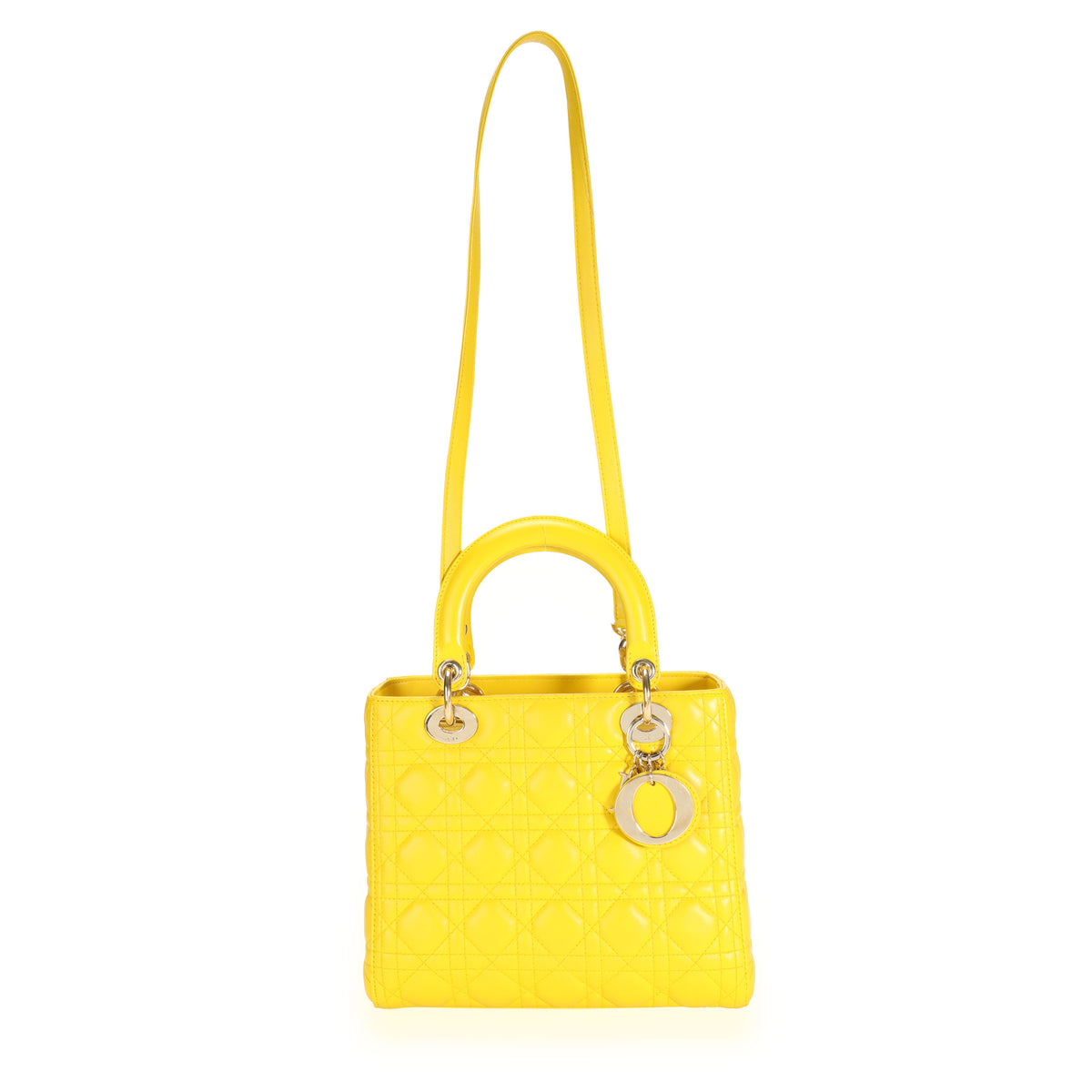 Dior Yellow Cannage Leather Mini Chain Lady Dior Tote For Sale at