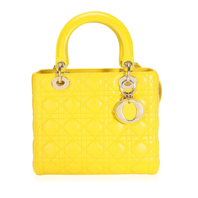 Dior Yellow Cannage Lambskin Medium Lady Dior Bag