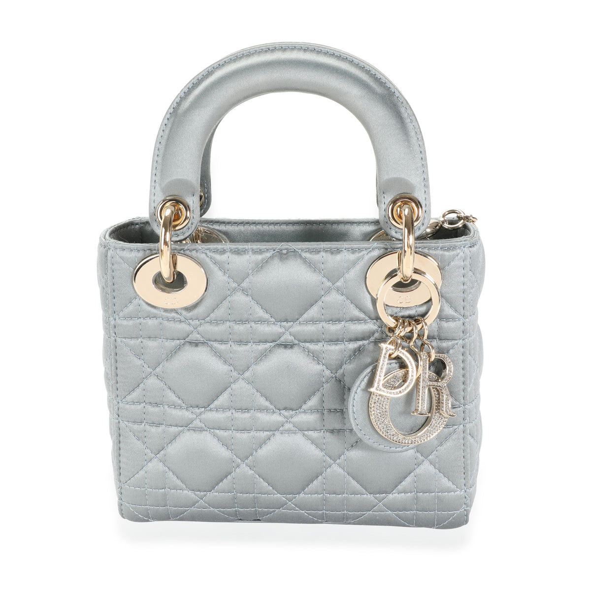 Dior Blue Cannage Quilted Satin Mini Lady Dior Bag With Crystal Charms
