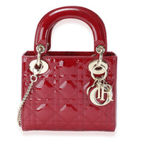 Dior Red Cannage Quilted Patent Leather Mini Lady Dior Bag