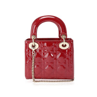 Dior Red Cannage Quilted Patent Leather Mini Lady Dior Bag