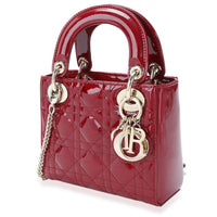 Dior Red Cannage Quilted Patent Leather Mini Lady Dior Bag