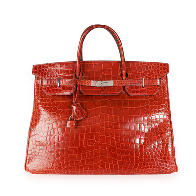 Hermès Rouge H Shiny Porosus Crocodile Birkin 40 PHW myGemma