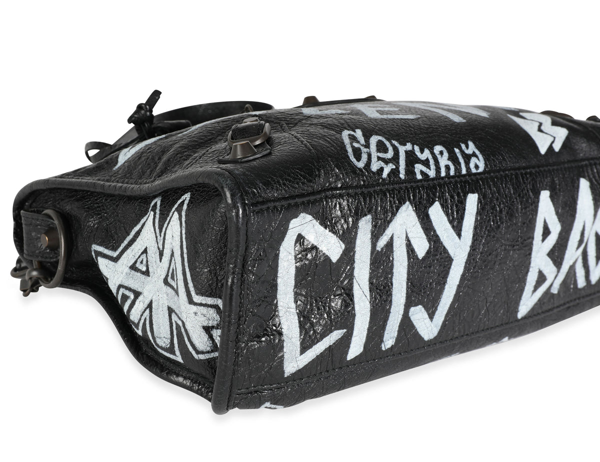 Balenciaga Black & White Graffiti Lambskin Small Classic City Bag –  myGemma