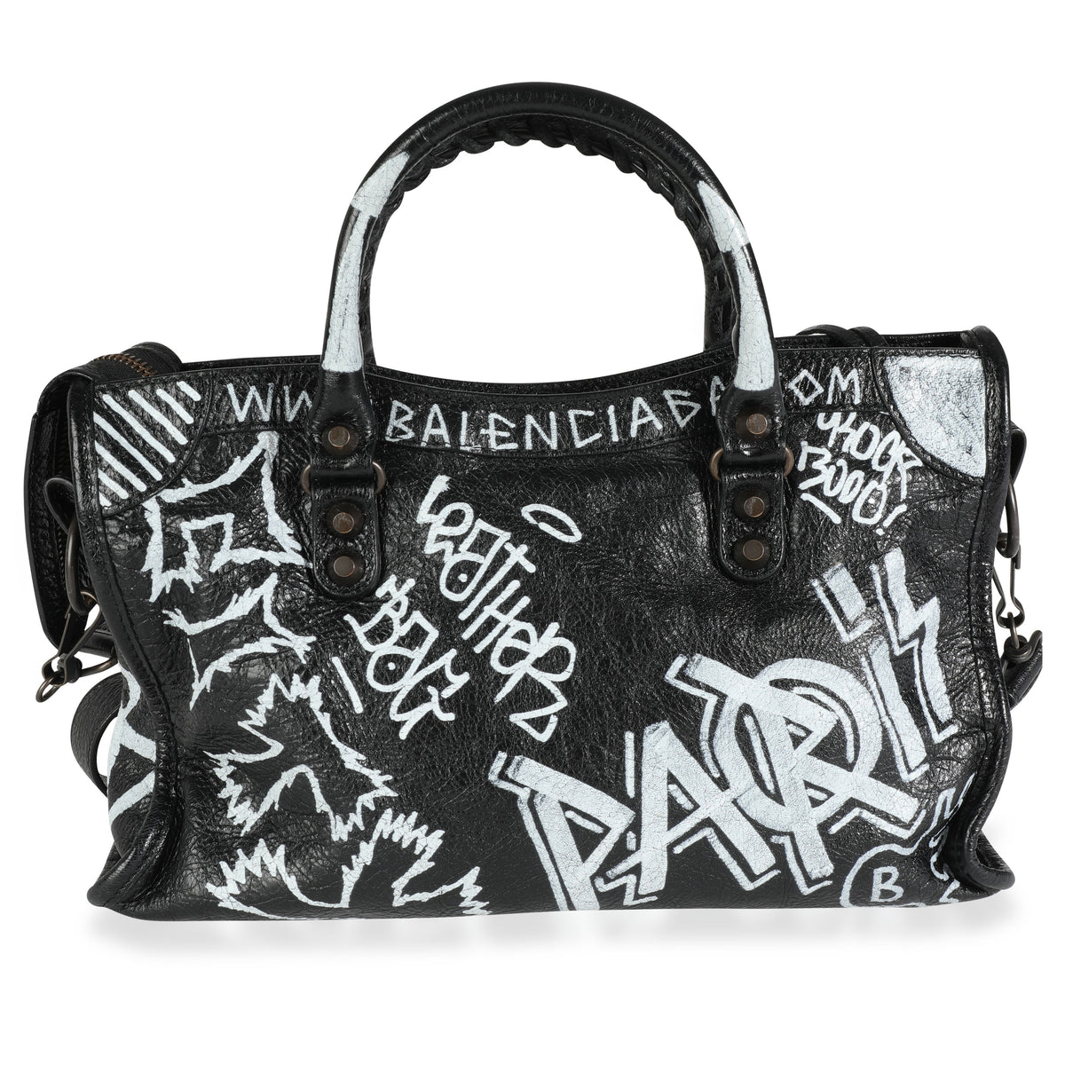 Balenciaga Black/Multicolor Lambskin Leather Graffiti Mini City