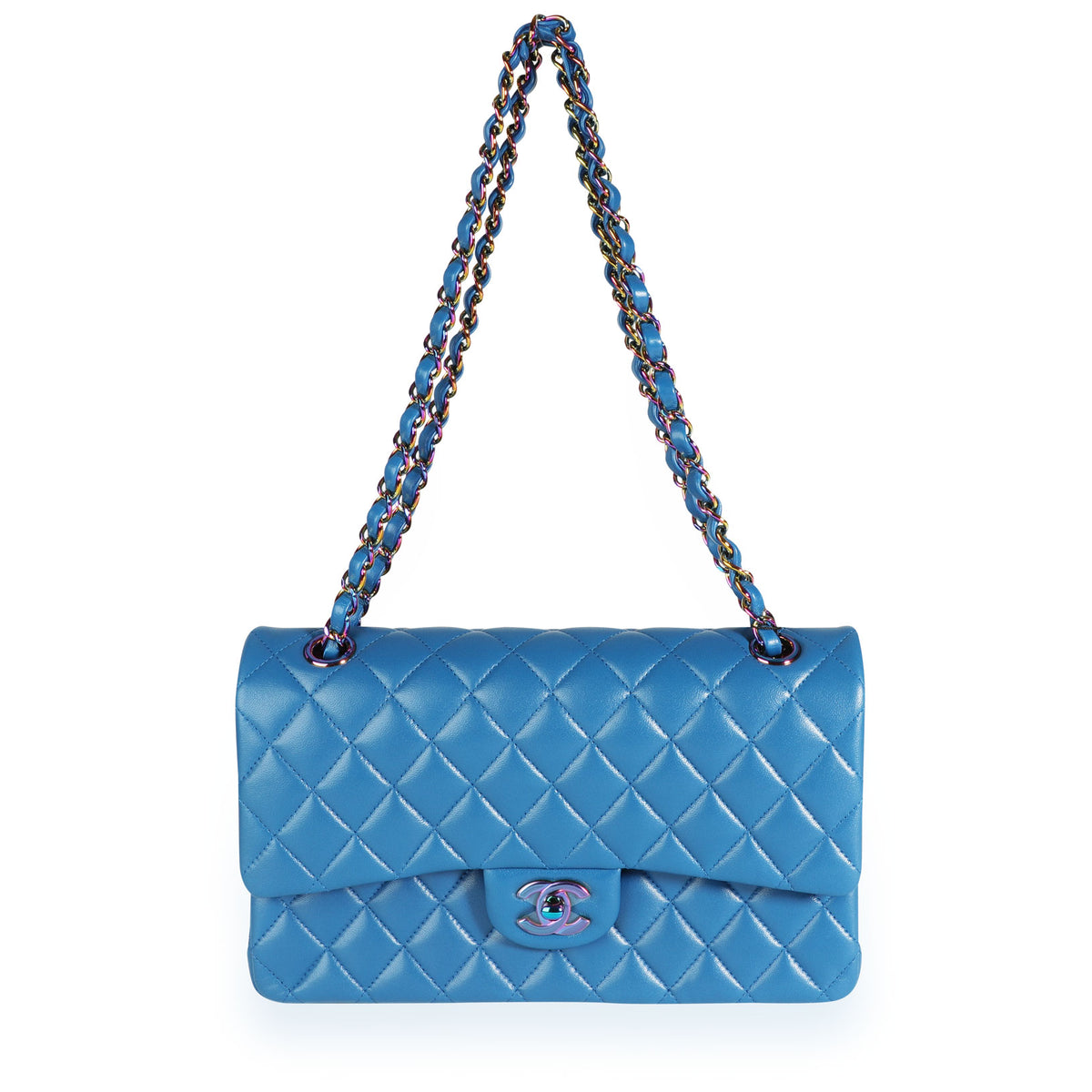 Chanel Dark Blue Rainbow Quilted Lambskin Medium Classic Double Flap Bag, myGemma, DE