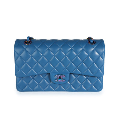 Chanel Dark Blue Rainbow Quilted Lambskin Medium Classic Double Flap Bag