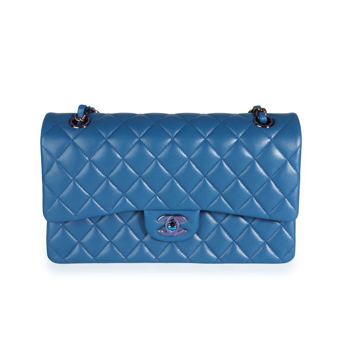 Chanel Dark Blue Rainbow Quilted Lambskin Medium Classic Double Flap Bag, myGemma