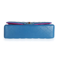 Chanel Dark Blue Rainbow Quilted Lambskin Medium Classic Double Flap Bag
