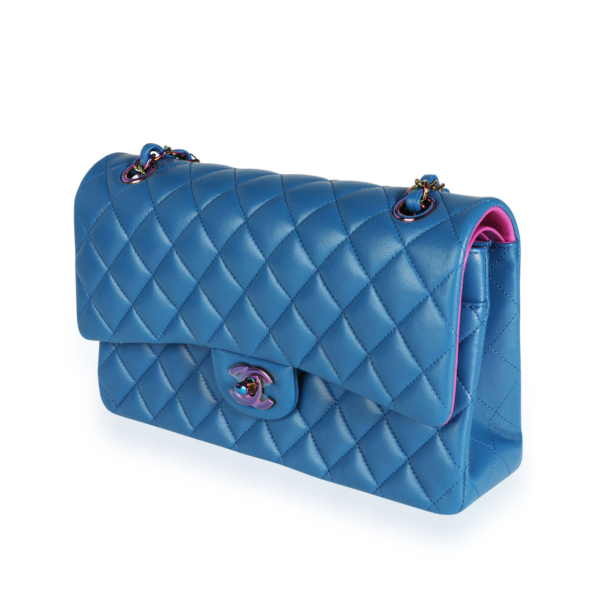 Chanel Dark Blue Rainbow Quilted Lambskin Medium Classic Double Flap Bag, myGemma, SG