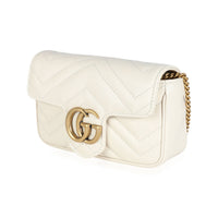Gucci White Matelassé Leather GG Marmont Super Mini Bag