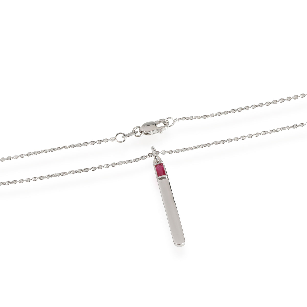 14K White Gold My Story Vertical Bar Pendant With 1 Ruby, .15 Ct.