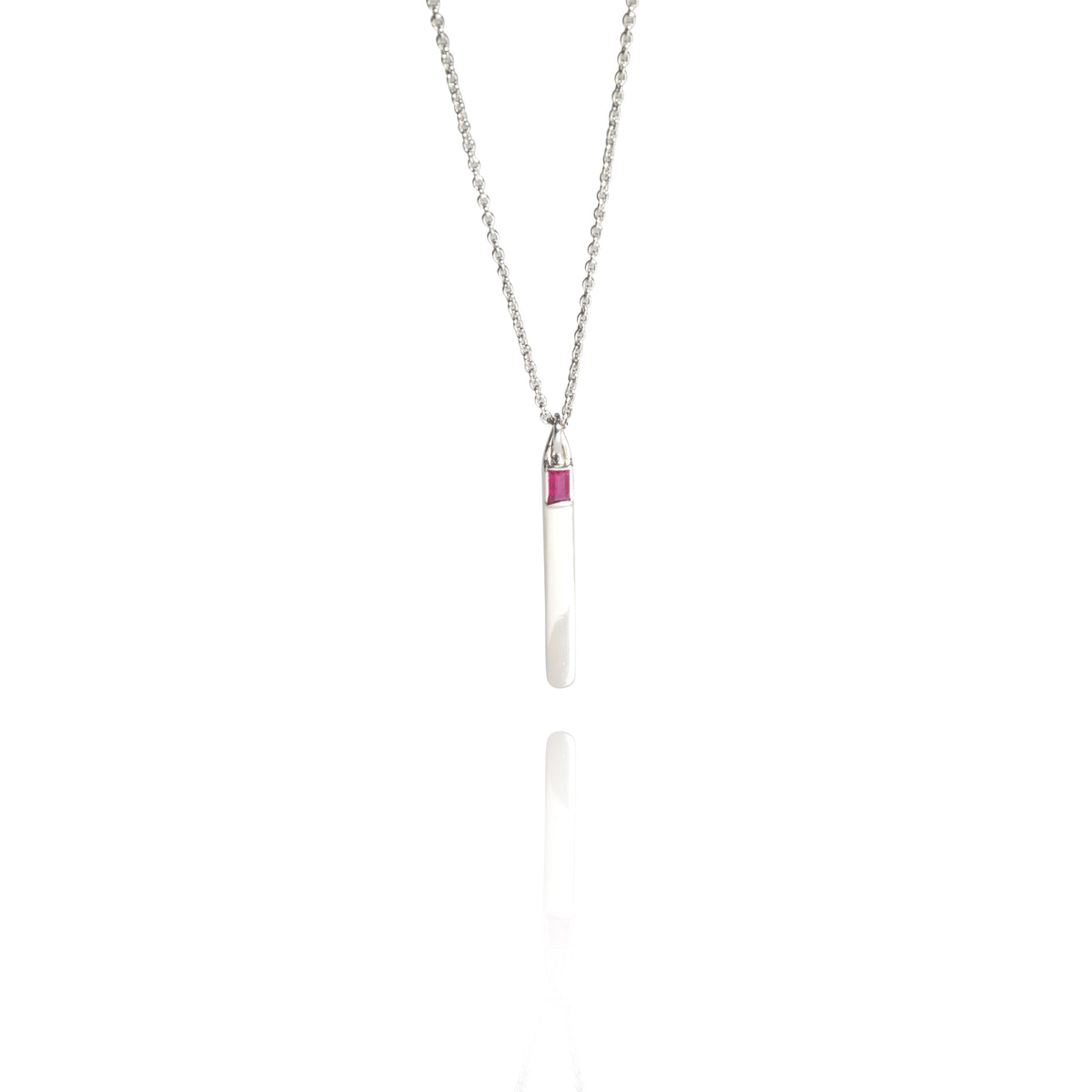 14K White Gold My Story Vertical Bar Pendant With 1 Ruby, .15 Ct.