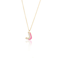 14K Yellow Gold My Story Diamond & Fuchsia Enamel Letter J Pendant, .27 Ctw.