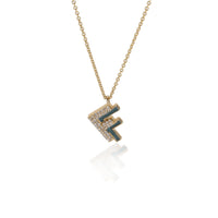 14K Yellow Gold My Story Diamond & Green Enamel Letter F Pendant, .14 Ctw.