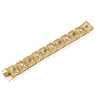 Estate Panel Bracelet with Emerald & Opal Cabochon Centers 18K Yellow Gold