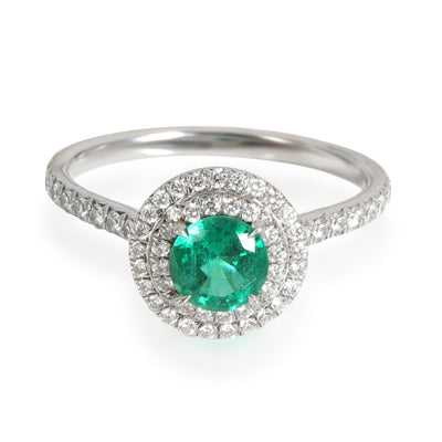 Tiffany & Co. Soleste Emerald Diamond Halo Ring in Platinum 0.36 CTW