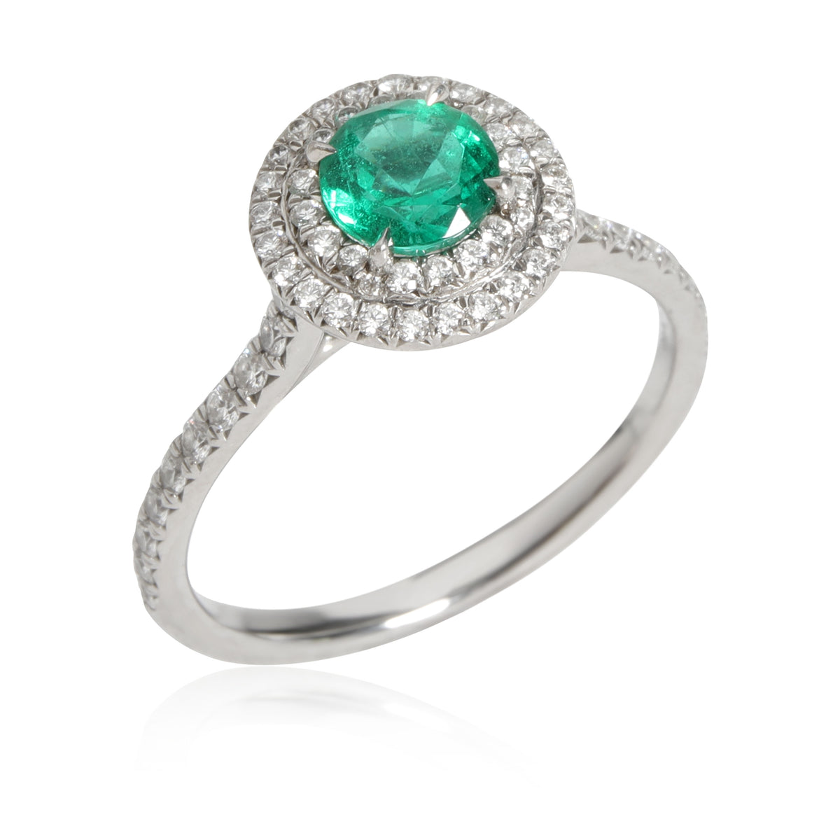 Tiffany & Co. Soleste Emerald Diamond Halo Ring in Platinum 0.36 CTW