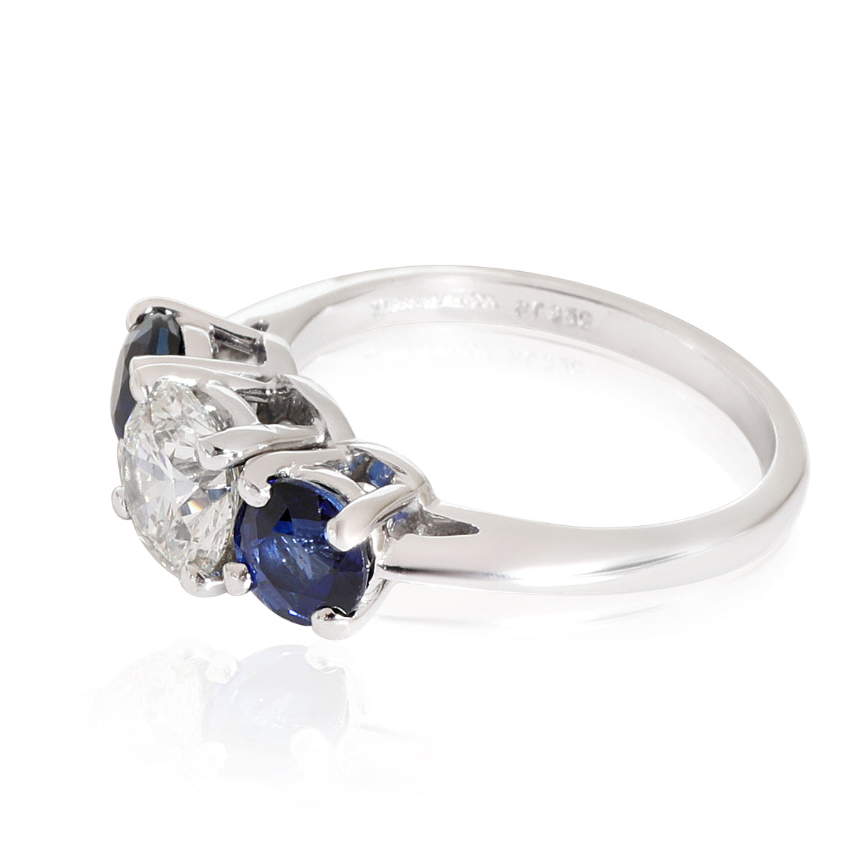 Tiffany & Co. Diamond Sapphire 3 Stone Ring in  Platinum H VS1 0.92 CTW