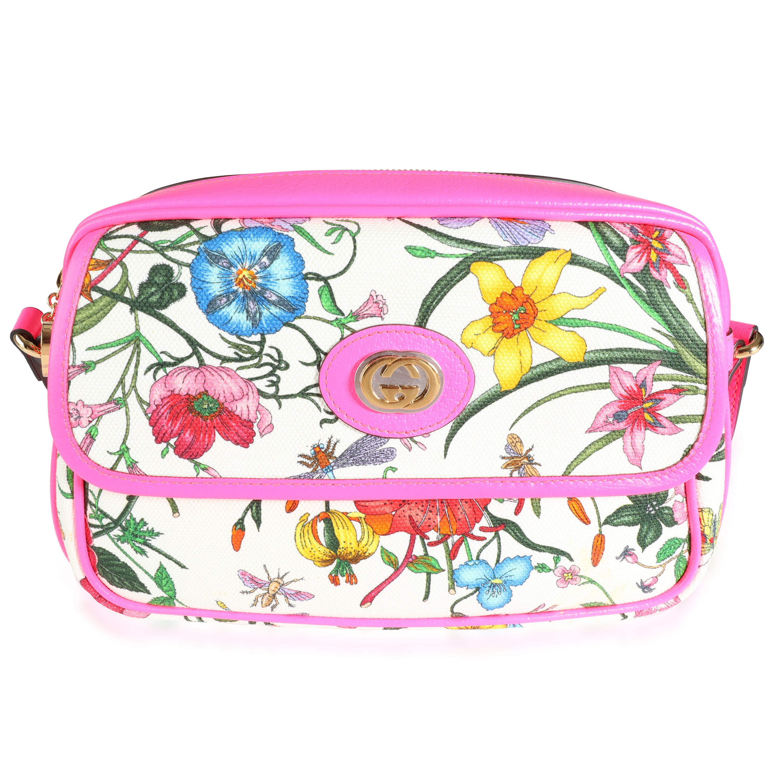 Gucci Flora Floral Gucci Bag Gucci Flora Canvas Neon Pink Leather