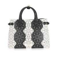 Burberry Black & White Laser-Cut Derby Leather Medium Banner Tote