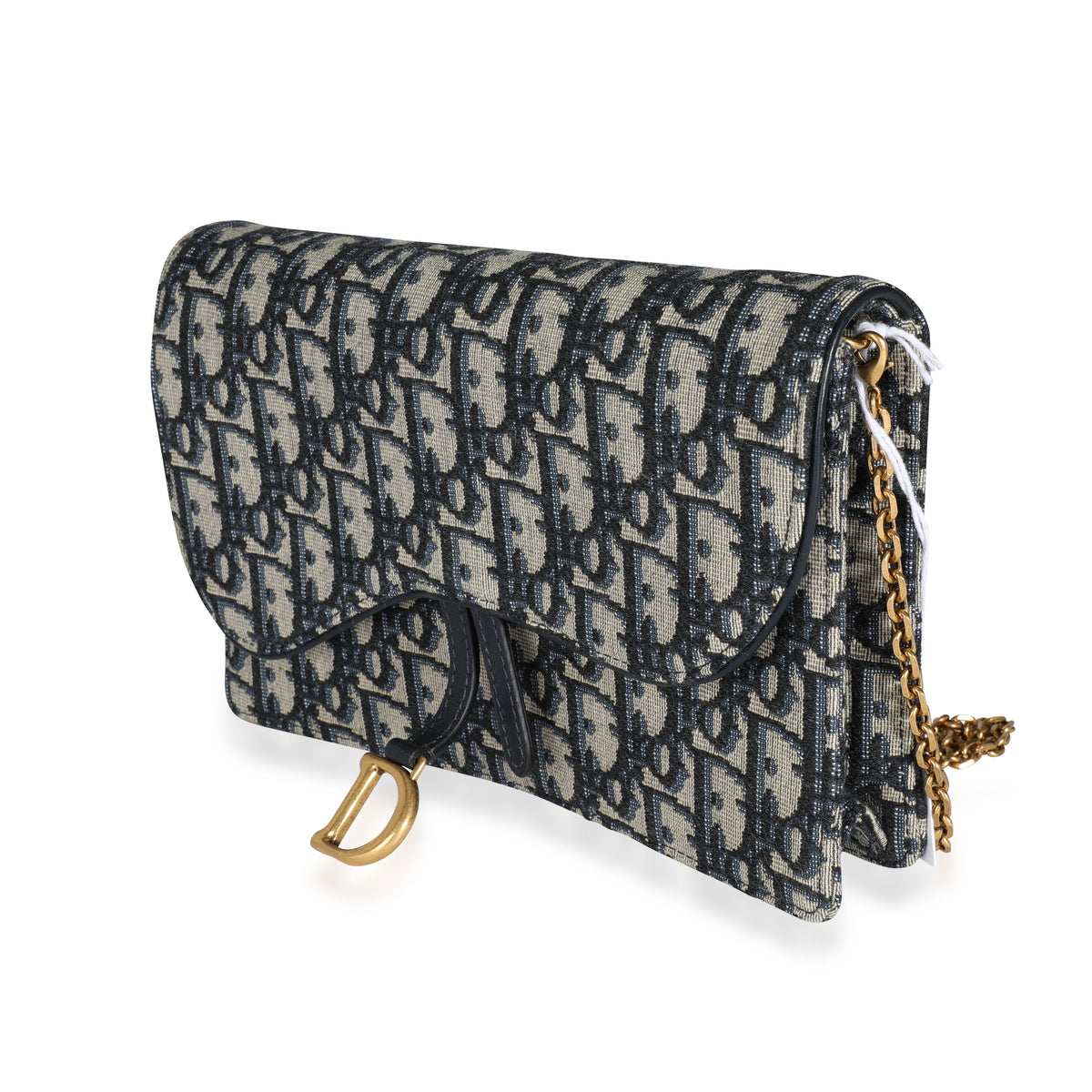 Dior Oblique Pouch Saddle Chain Wallet Bag Blue Pochette Jacquard