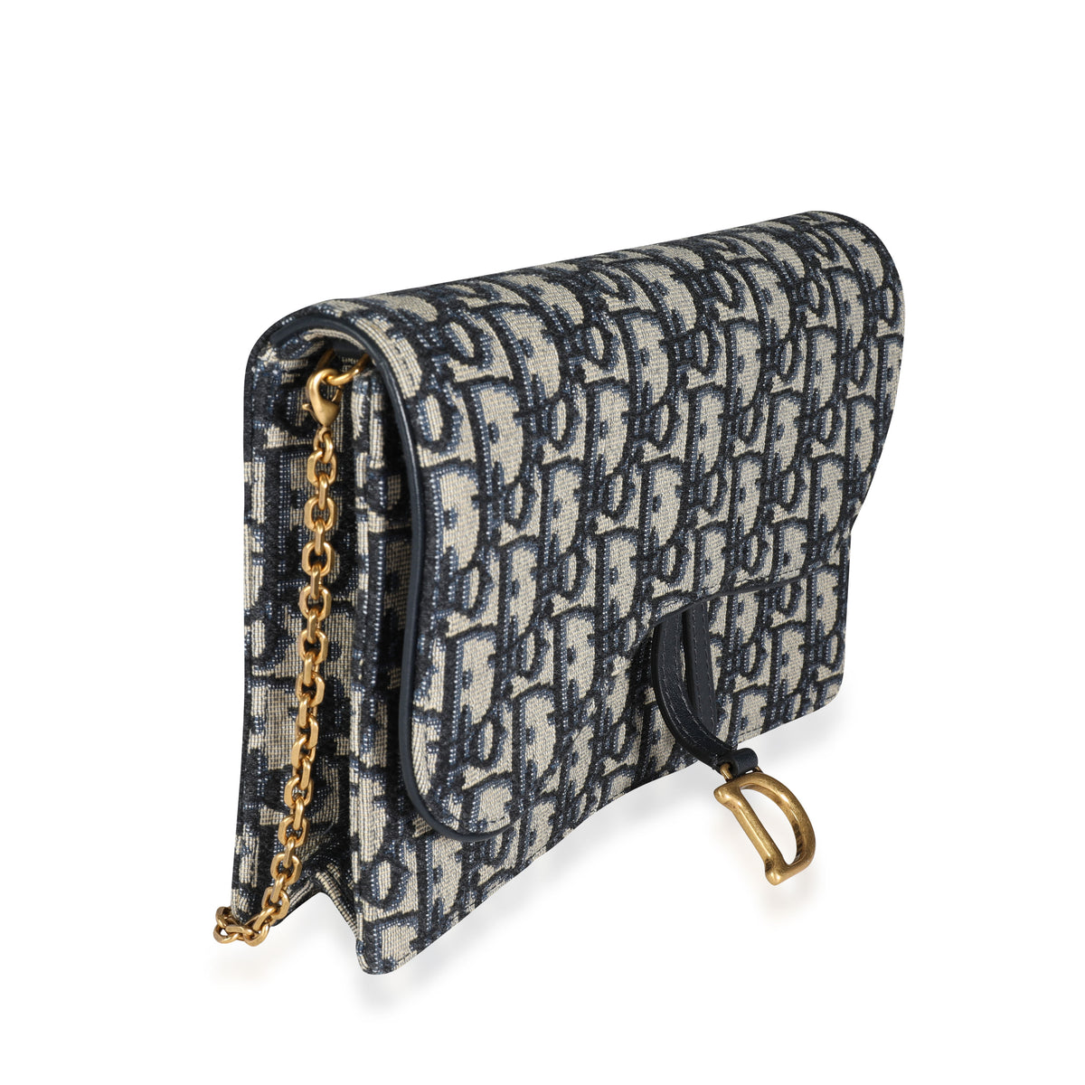 Dior Oblique Pouch Saddle Chain Wallet Bag Blue Pochette Jacquard
