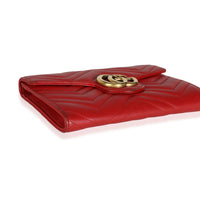 Gucci Red Matelassé Quilted Calfskin Mini GG Marmont Chain Wallet