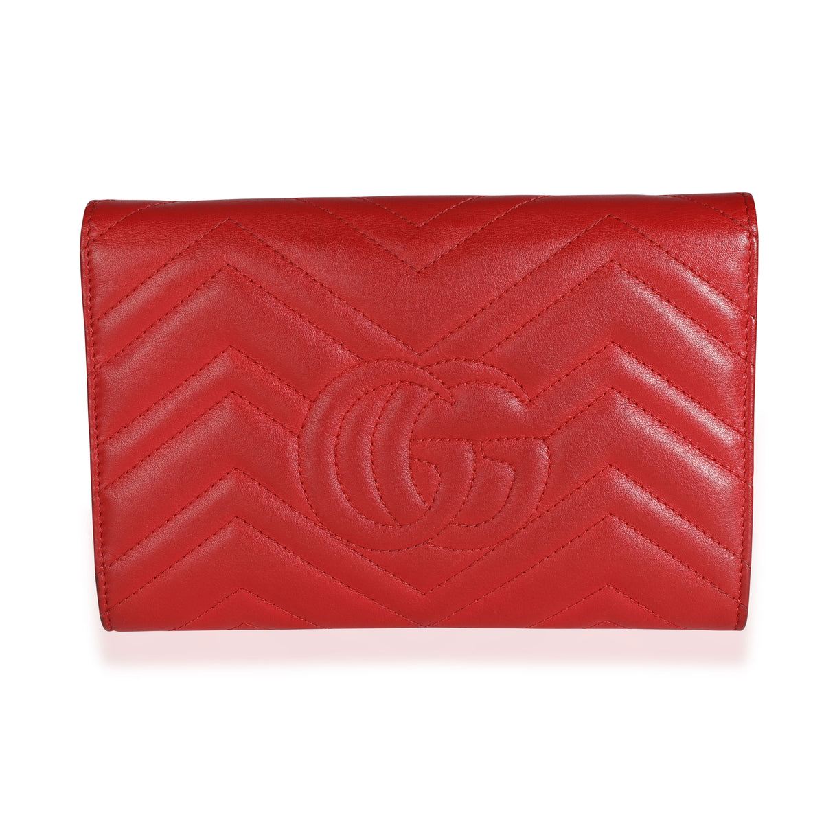Gucci Red Matelassé Quilted Calfskin Mini GG Marmont Chain Wallet