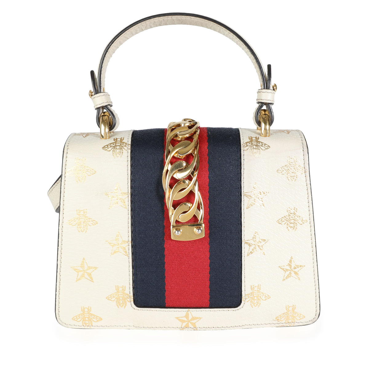 Gucci White Calfskin Mini Sylvie Bee Star Top Handle Bag myGemma