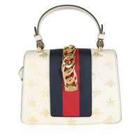 Gucci White Calfskin Mini Sylvie Bee Star Top Handle Bag