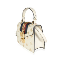 Gucci White Calfskin Mini Sylvie Bee Star Top Handle Bag